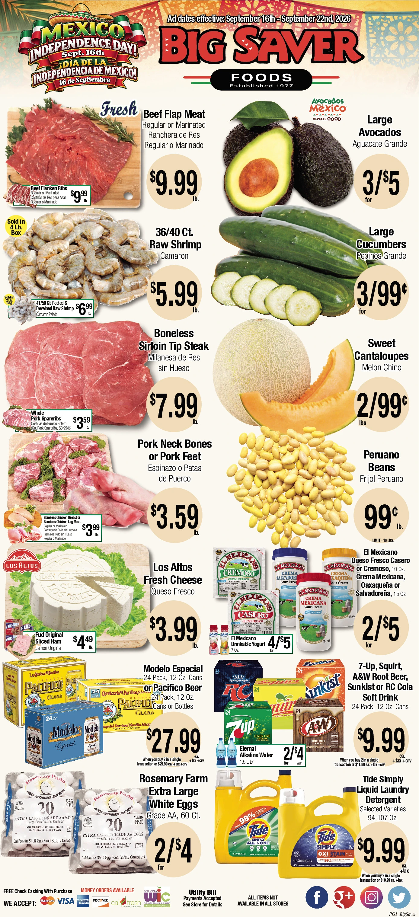 Big Saver Foods Page 1 of 2, weekly ad for Sep 16 - Sep 22, 2026