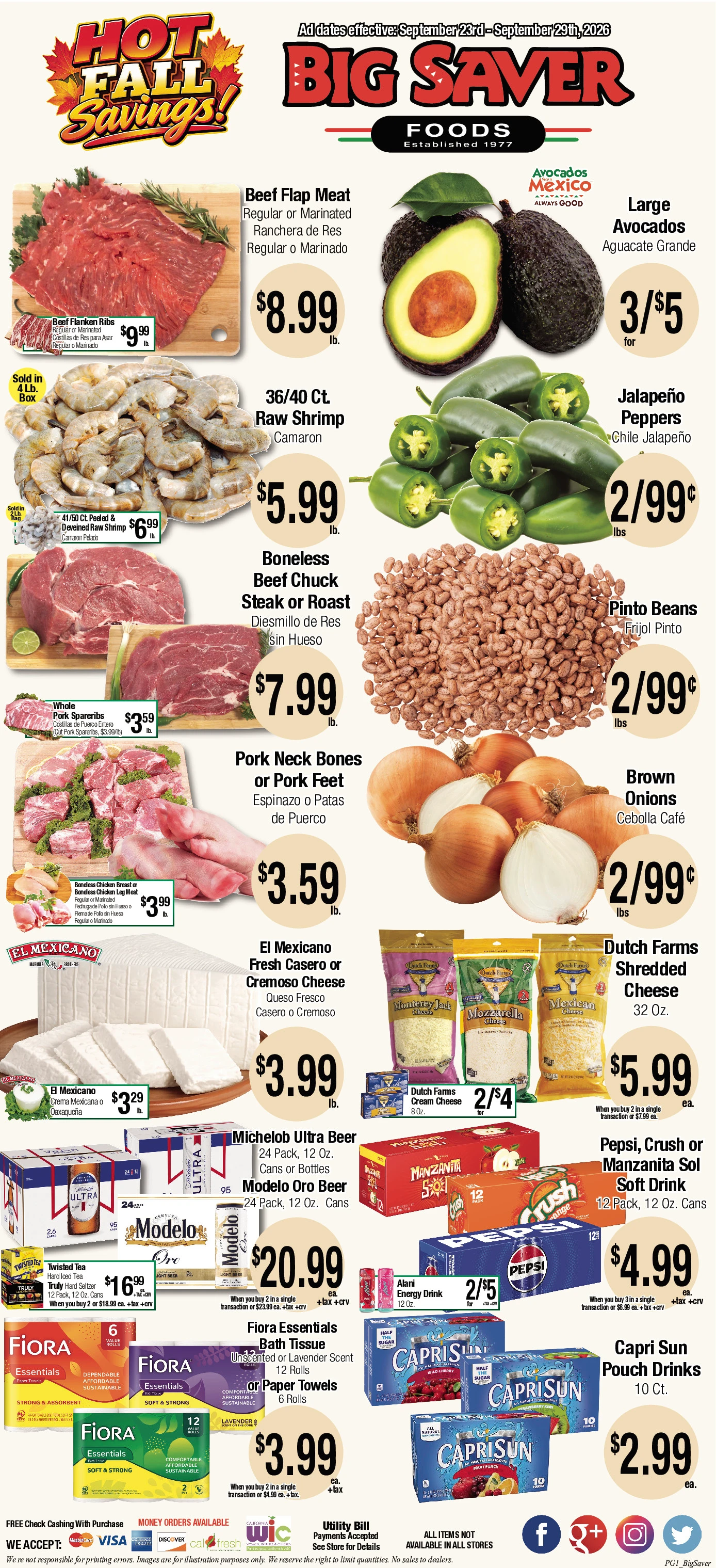 Big Saver Foods Page 1 of 2, weekly ad for Sep 23 - Sep 29, 2026