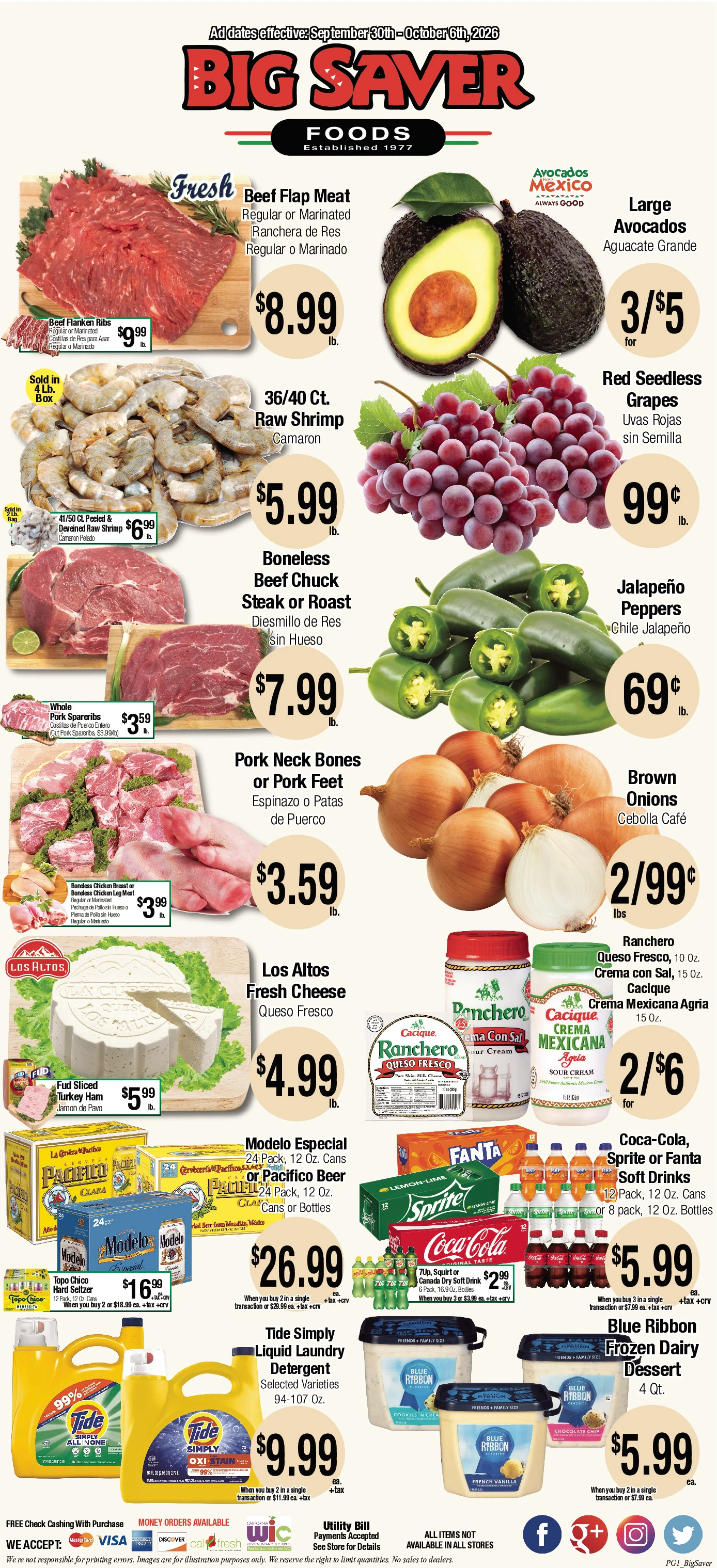 Big Saver Foods Page 1 of 2, weekly ad for Sep 30 - Oct 6, 2026