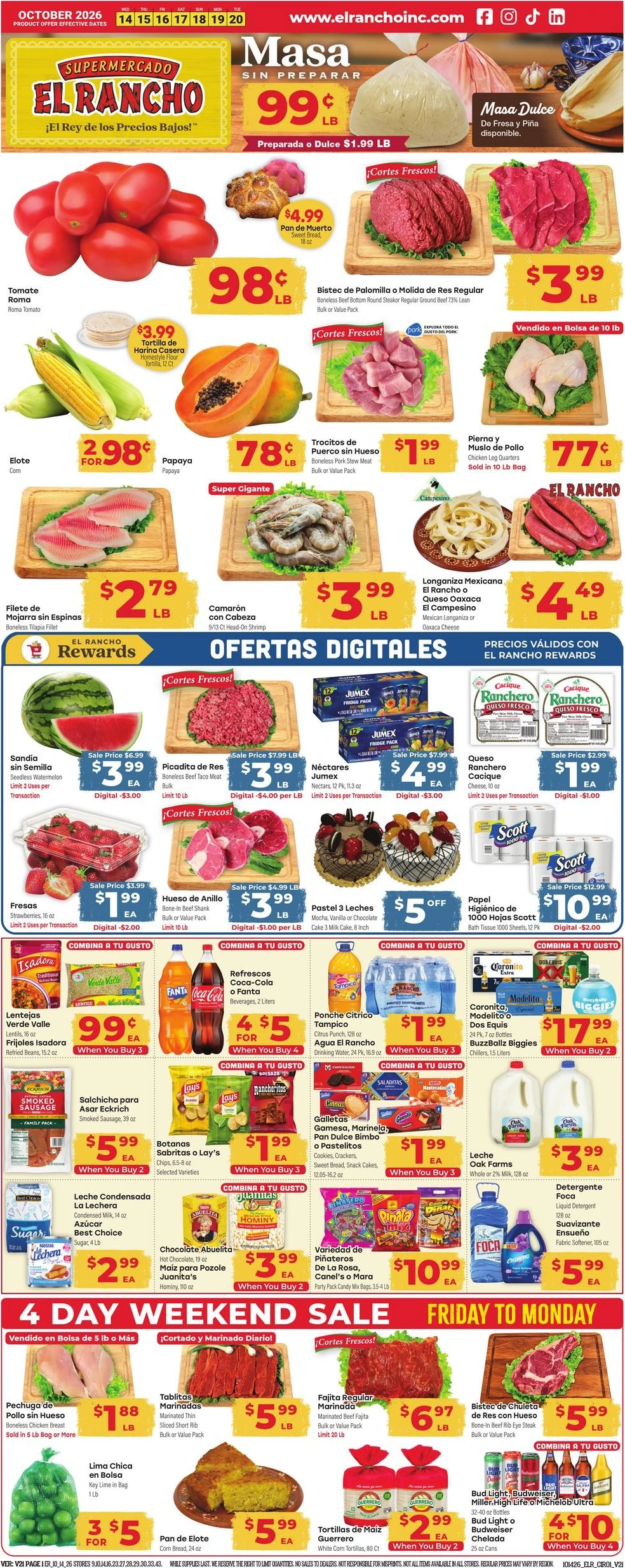 El Rancho Page 1 of 4, weekly ad for Oct 14 - Oct 20, 2026