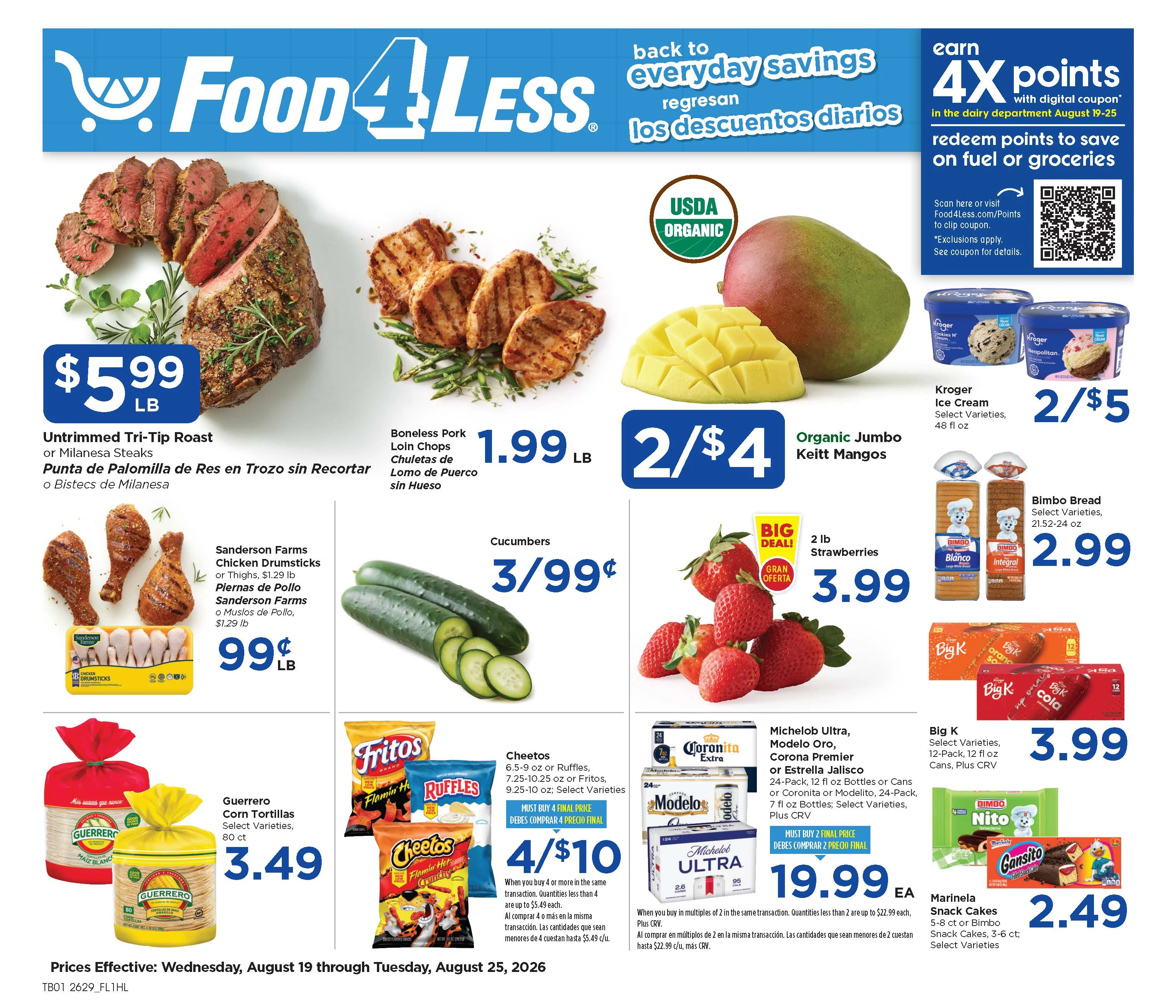 Food 4 Less Page 1 of 8, weekly ad for Aug 19 - Aug 26, 2026