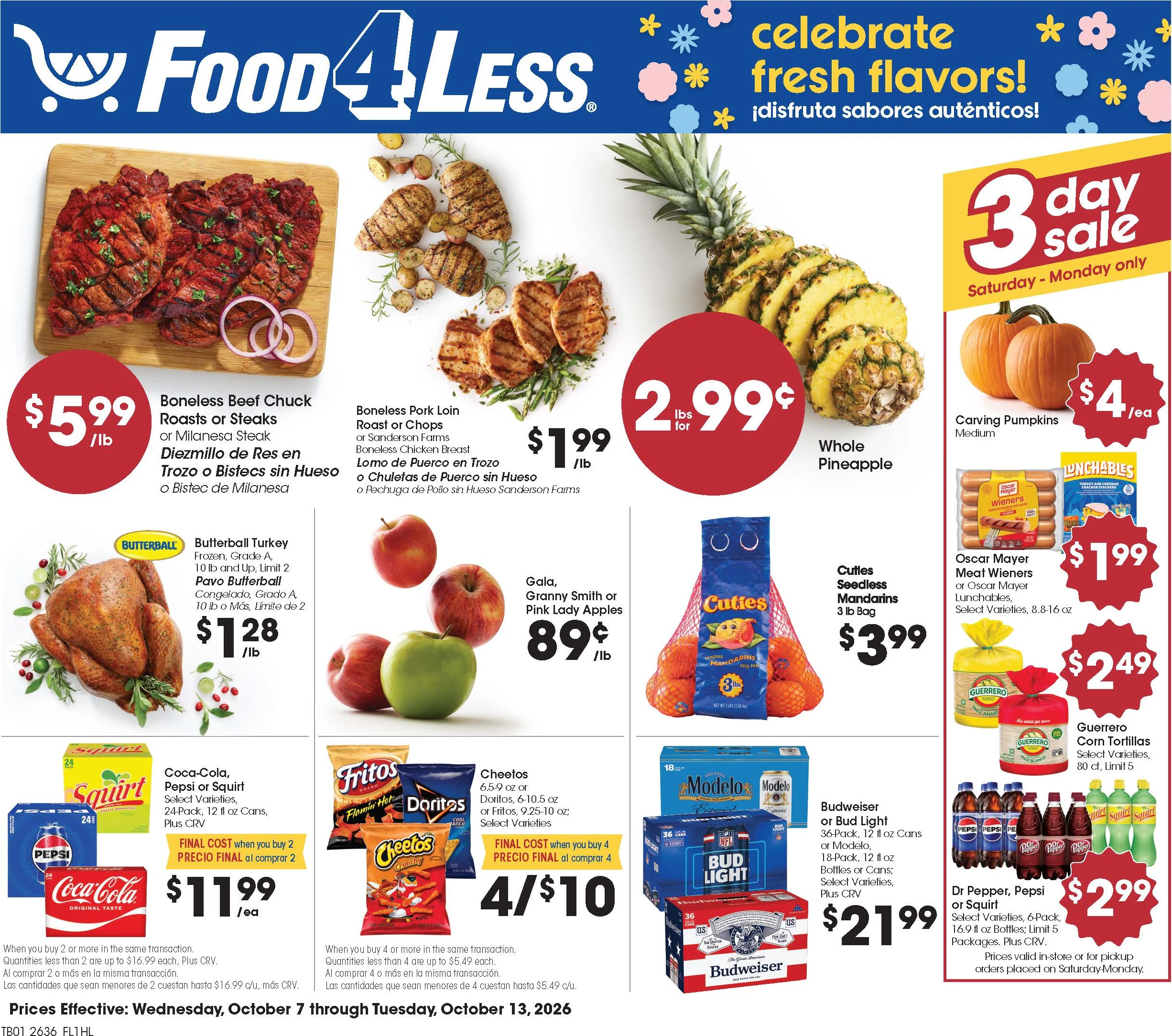 Food 4 Less Page 1 of 9, weekly ad for Oct 7 - Oct 13, 2026