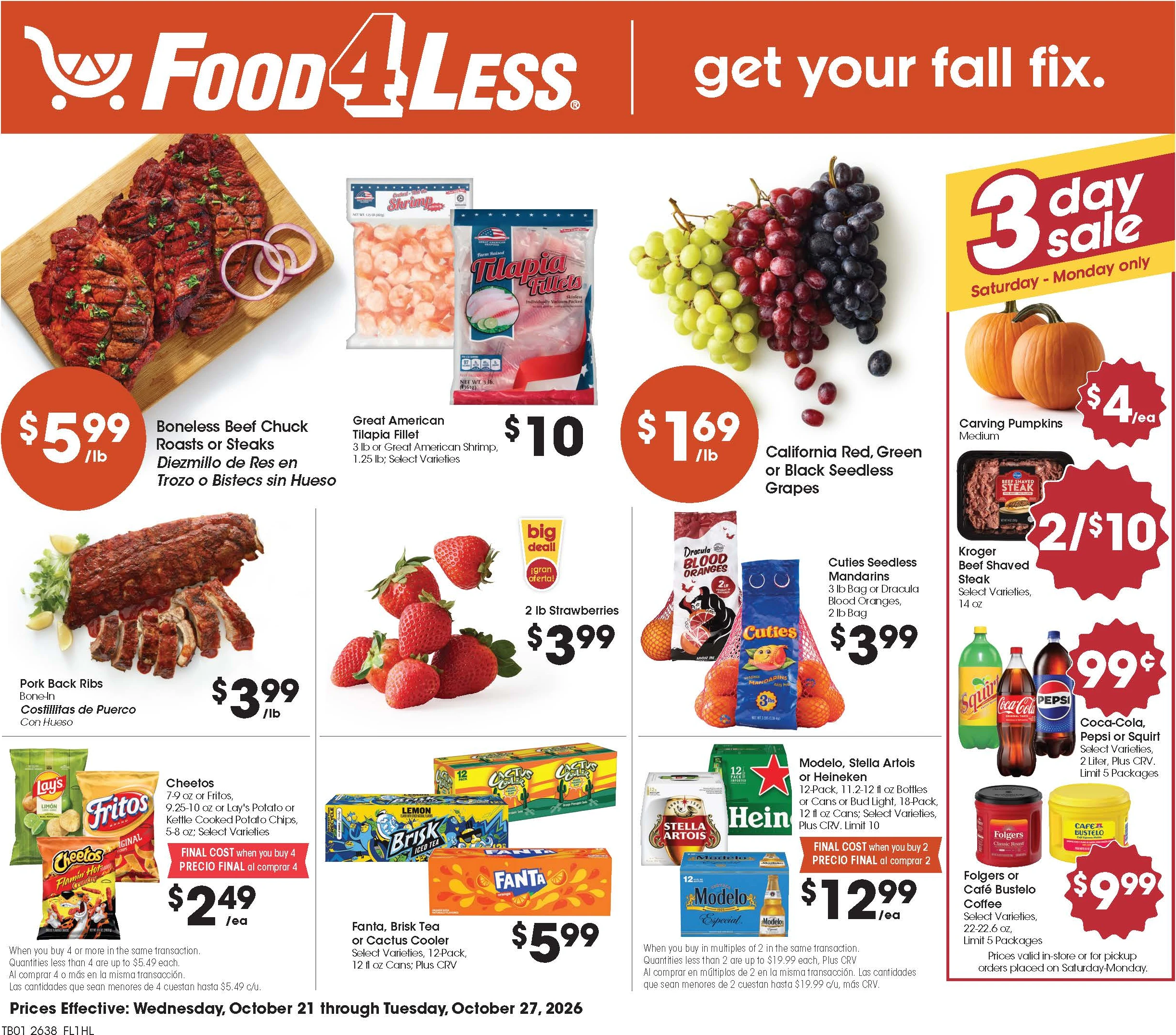 Food 4 Less Page 1 of 11, weekly ad for Oct 21 - Oct 27, 2026