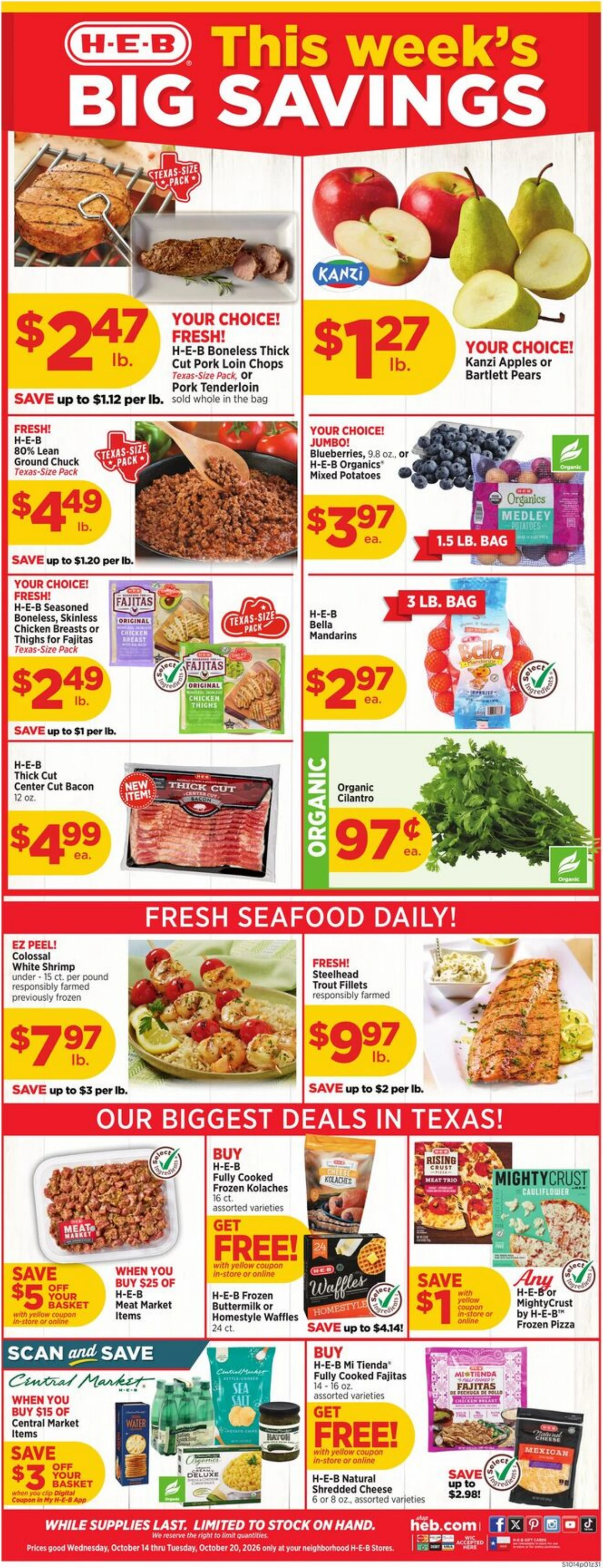 H-E-B Page 1 of 3, weekly ad for Oct 14 - Oct 20, 2026