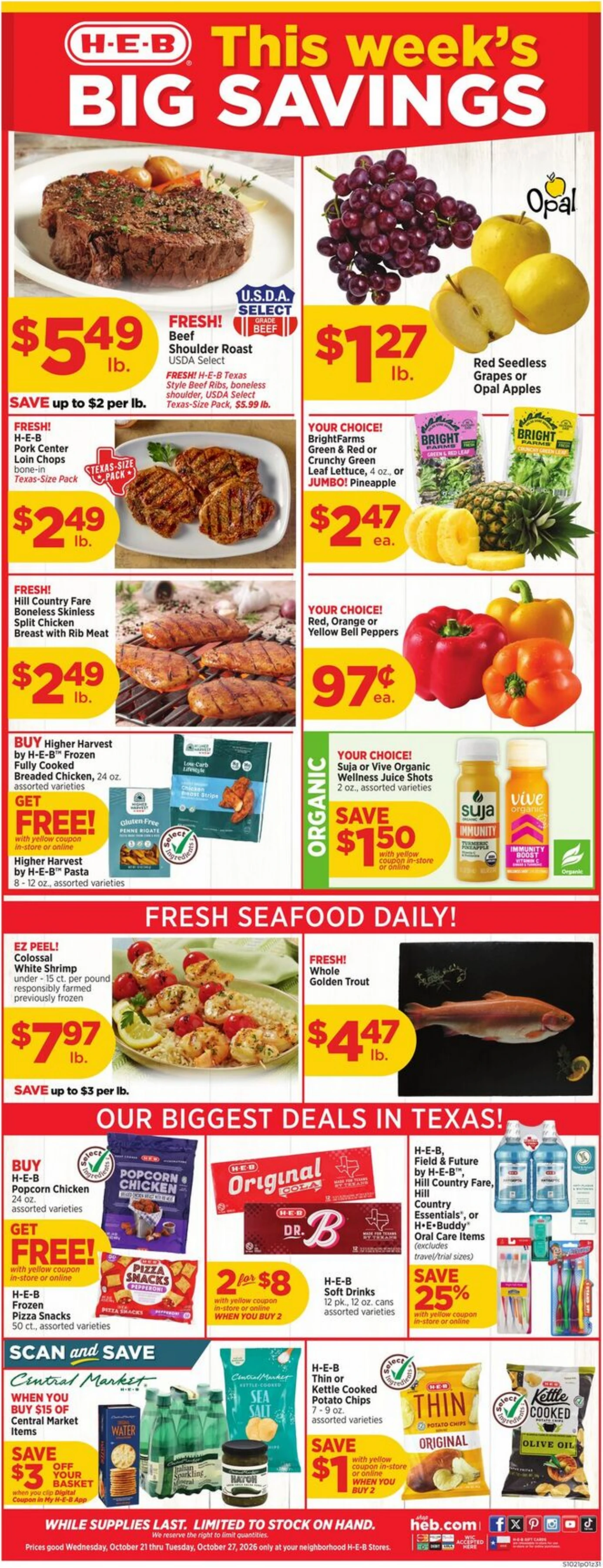 H-E-B Page 1 of 3, weekly ad for Oct 21 - Oct 27, 2026