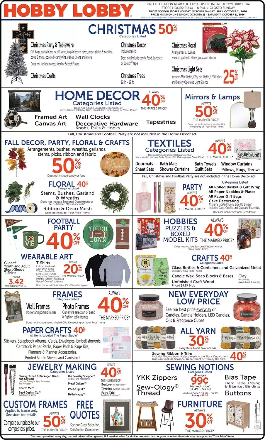 Hobby Lobby Page 1 of 1, weekly ad for Oct 26 - Nov 1, 2026