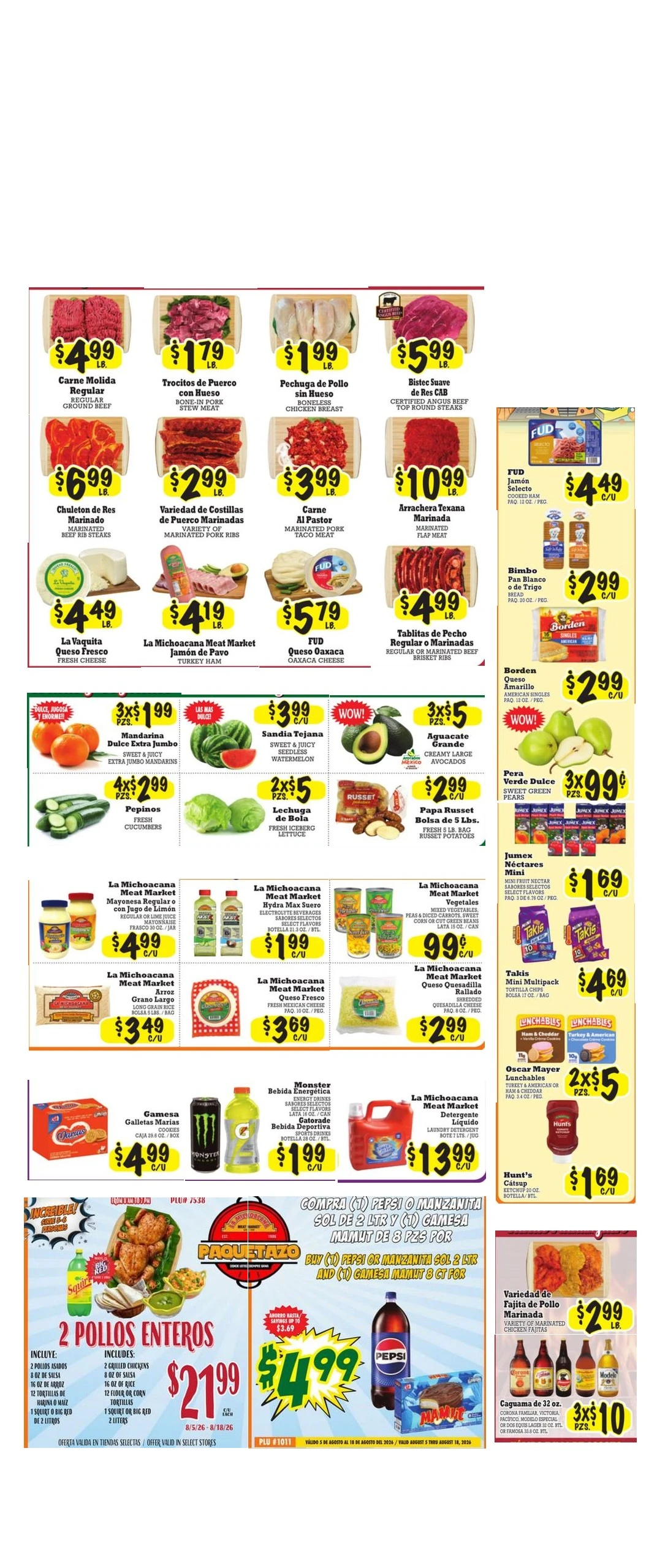 La Michoacana Meat Market Page 1 of 2, weekly ad for Aug 5 - Aug 18, 2026