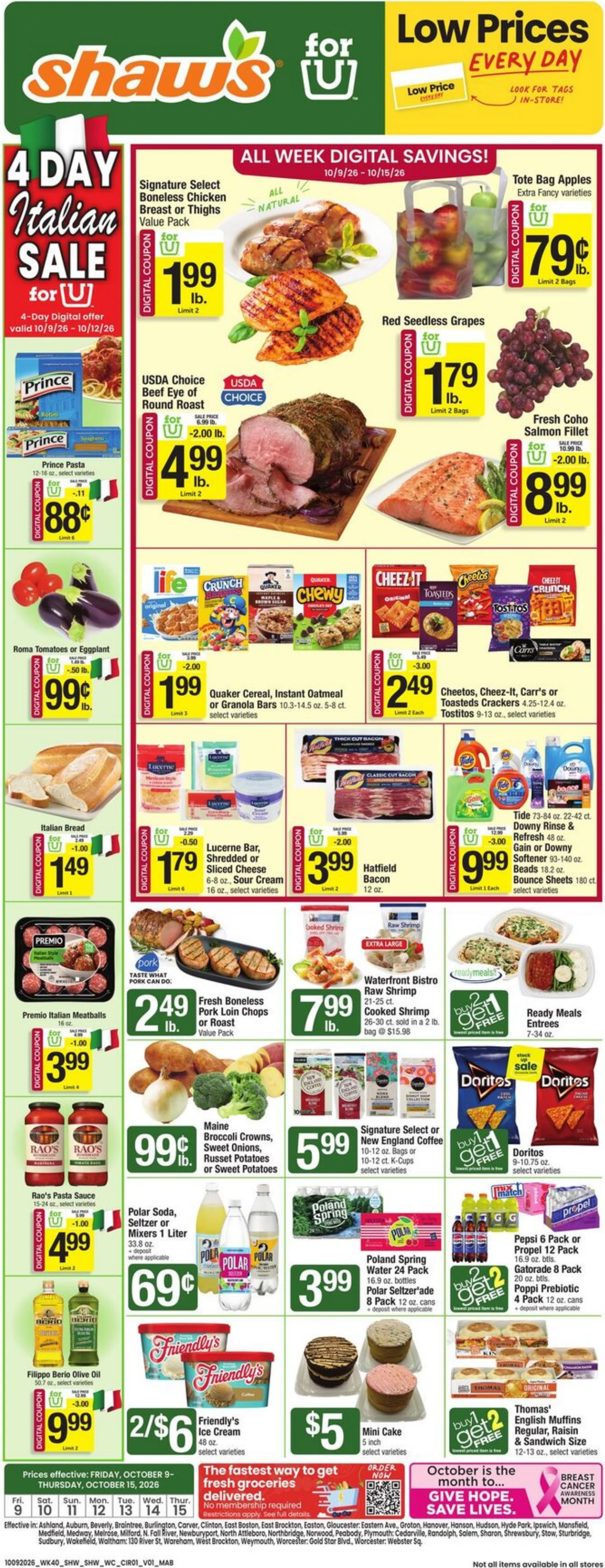 Shaw's Page 1 of 8, weekly ad for Oct 9 - Oct 15, 2026