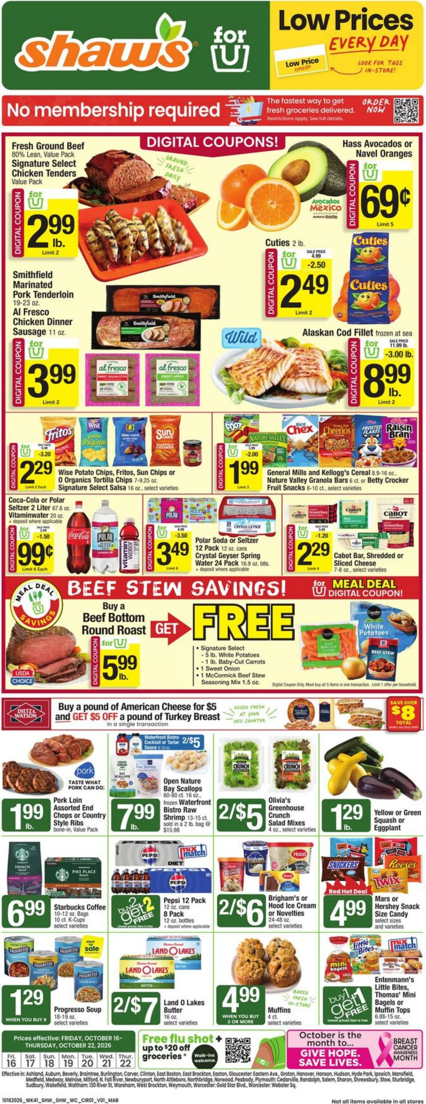 Shaw's Page 1 of 8, weekly ad for Oct 16 - Oct 22, 2026