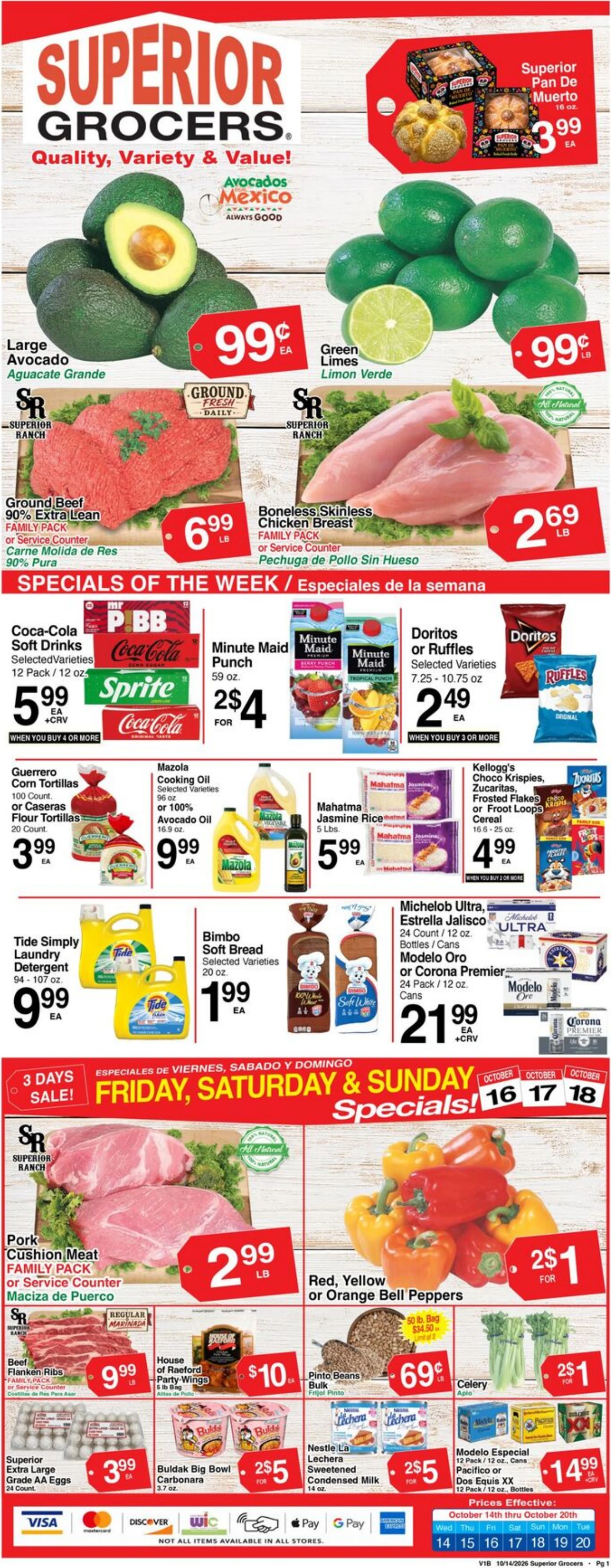 Superior Grocers Page 1 of 4, weekly ad for Oct 14 - Oct 20, 2026