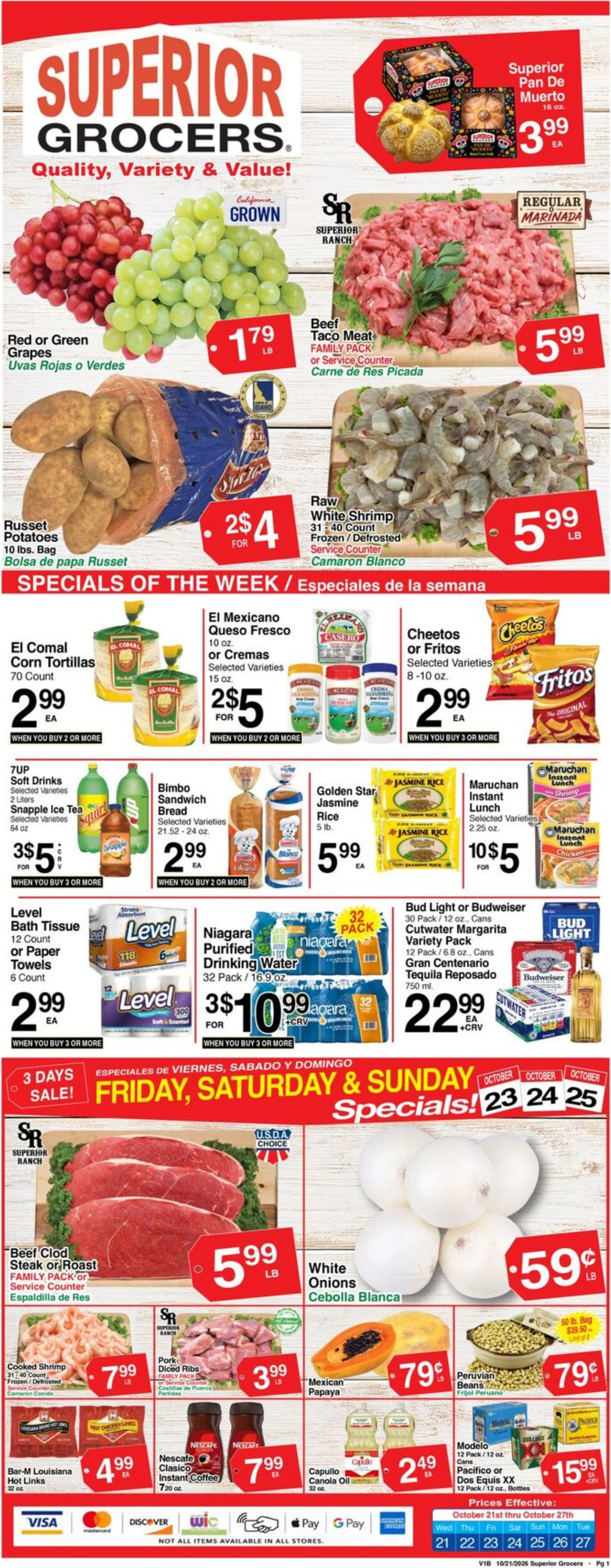 Superior Grocers Page 1 of 4, weekly ad for Oct 21 - Oct 27, 2026