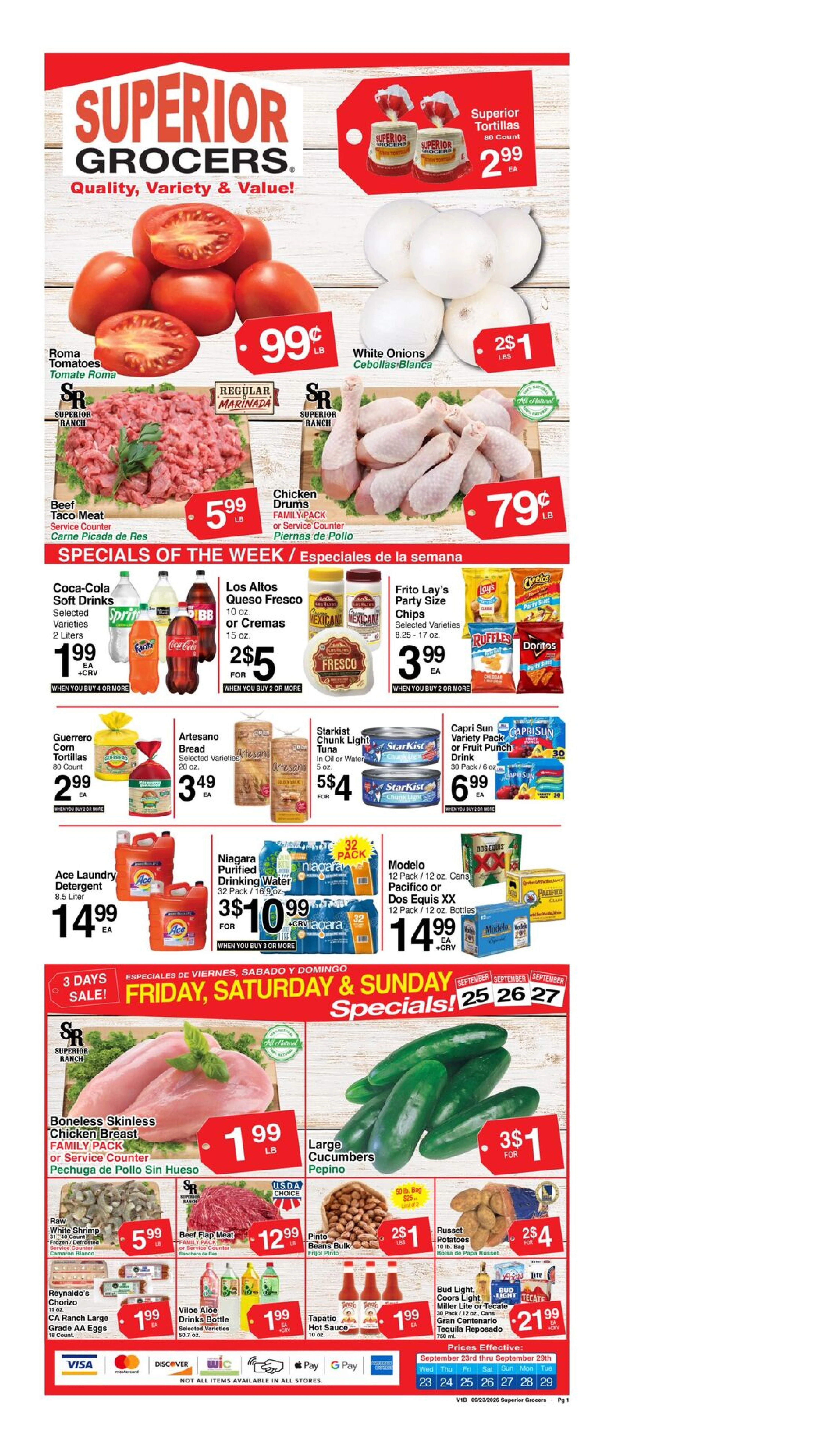 Superior Grocers Page 1 of 4, weekly ad for Sep 23 - Sep 29, 2026