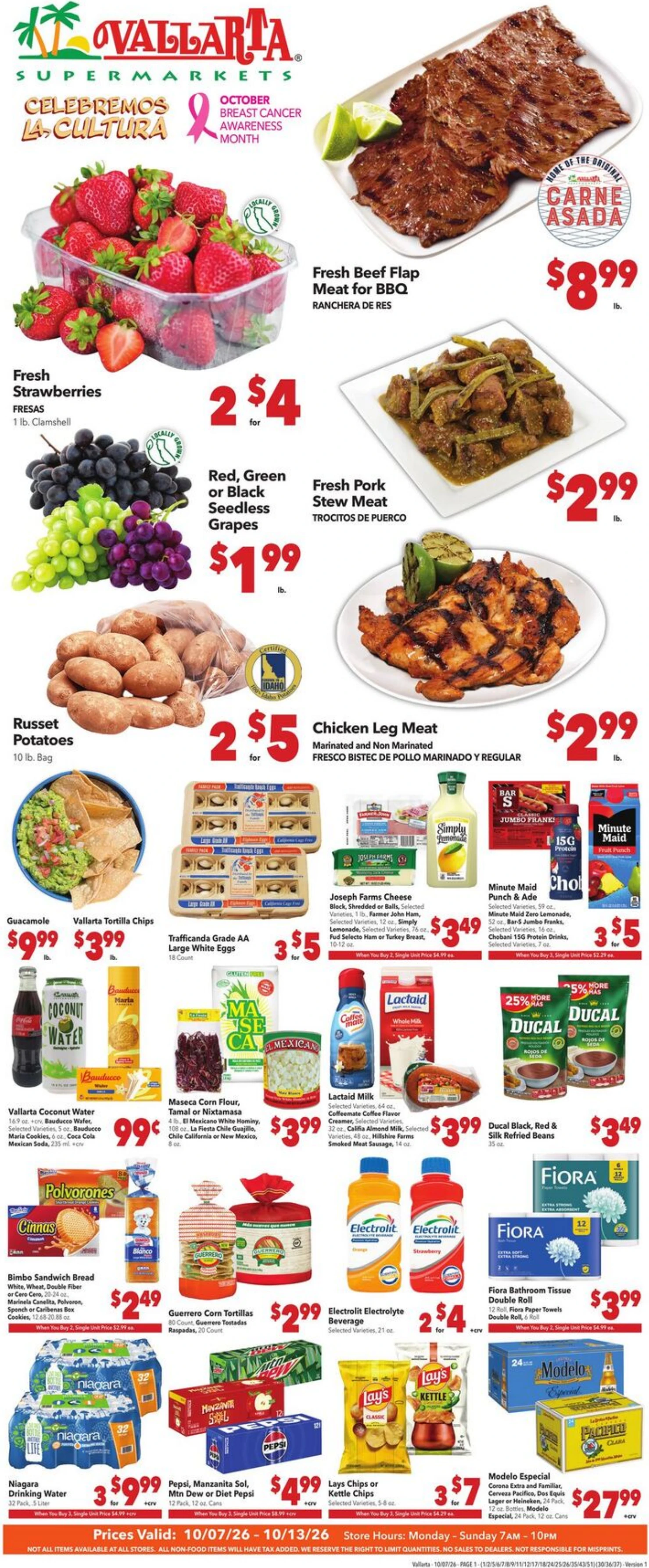Vallarta Supermarkets Page 1 of 4, weekly ad for Oct 7 - Oct 13, 2026