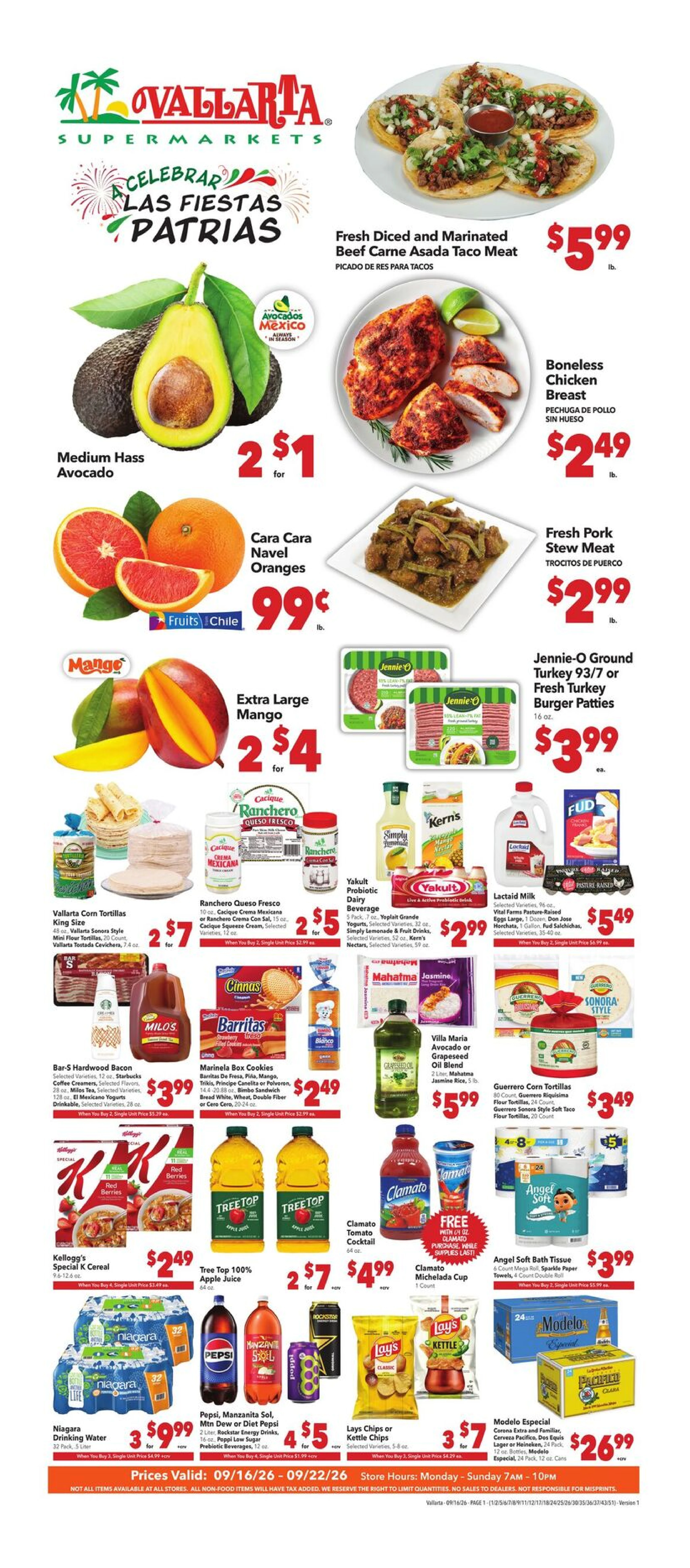 Vallarta Supermarkets Page 1 of 4, weekly ad for Sep 16 - Sep 22, 2026