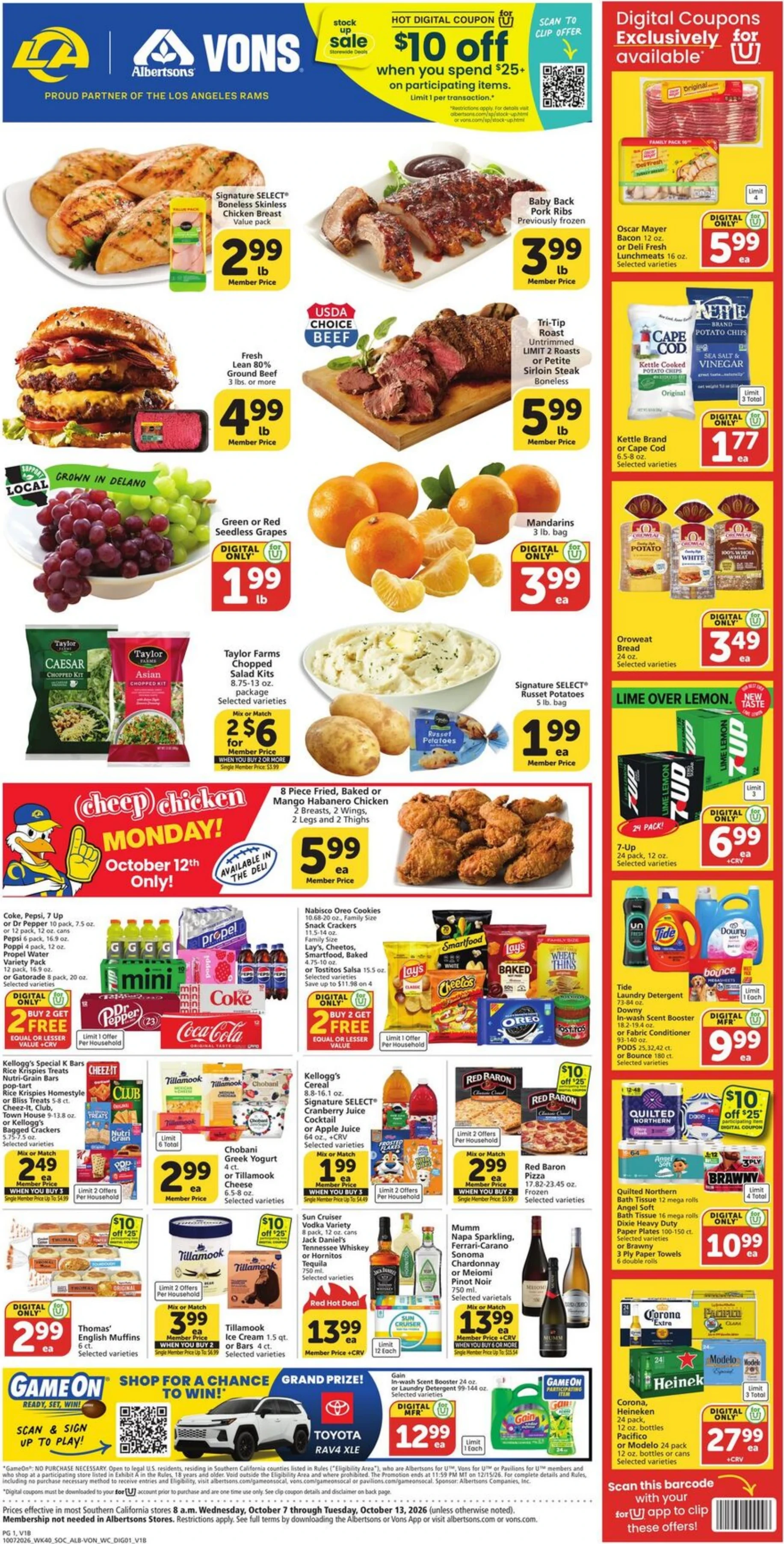 Vons Page 1 of 3, weekly ad for Oct 7 - Oct 13, 2026