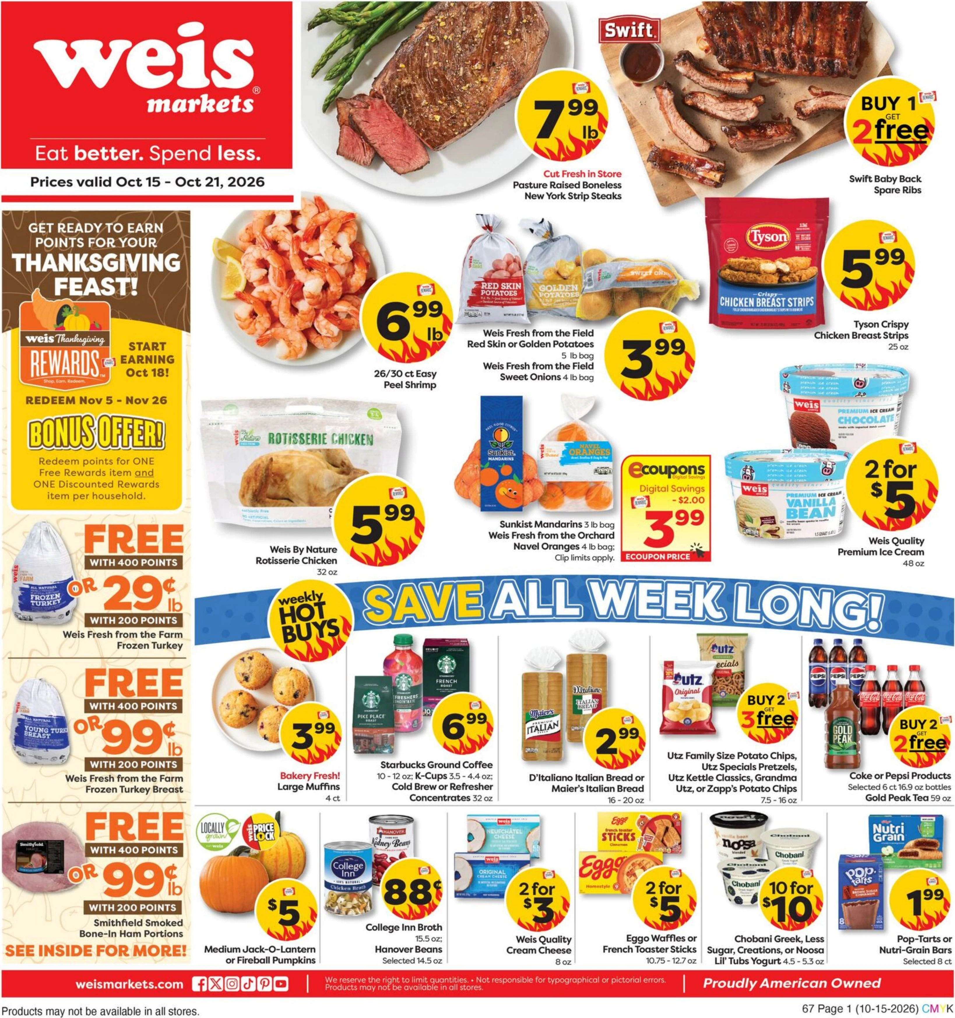 Weis Markets Page 1 of 4, weekly ad for Oct 15 - Oct 21, 2026